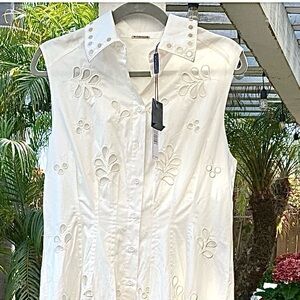 Brand New Elie Tahari 100% Cotton Midi Dress Eyelet Design Size L Retail $425